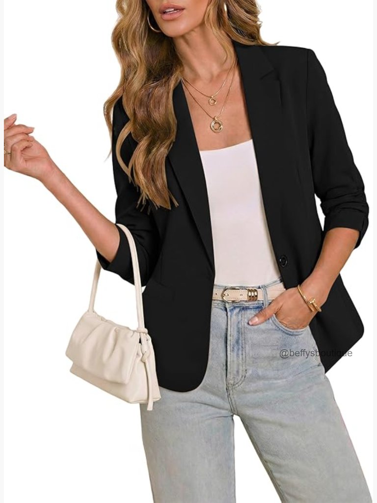 Women's Suit Blazer 3/4 Sleeve Business Casual Work Jacket